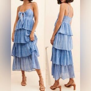 NEW Saylor Anthropologie Jameela Tiered Midi Dress Striped Printed SZ M